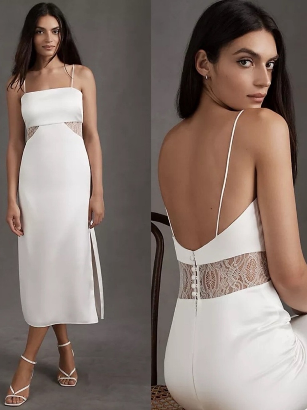 NEW BHLDN Sachin & Babi Jane Ivory Midi Dress Lace Waist Minimalist 38220